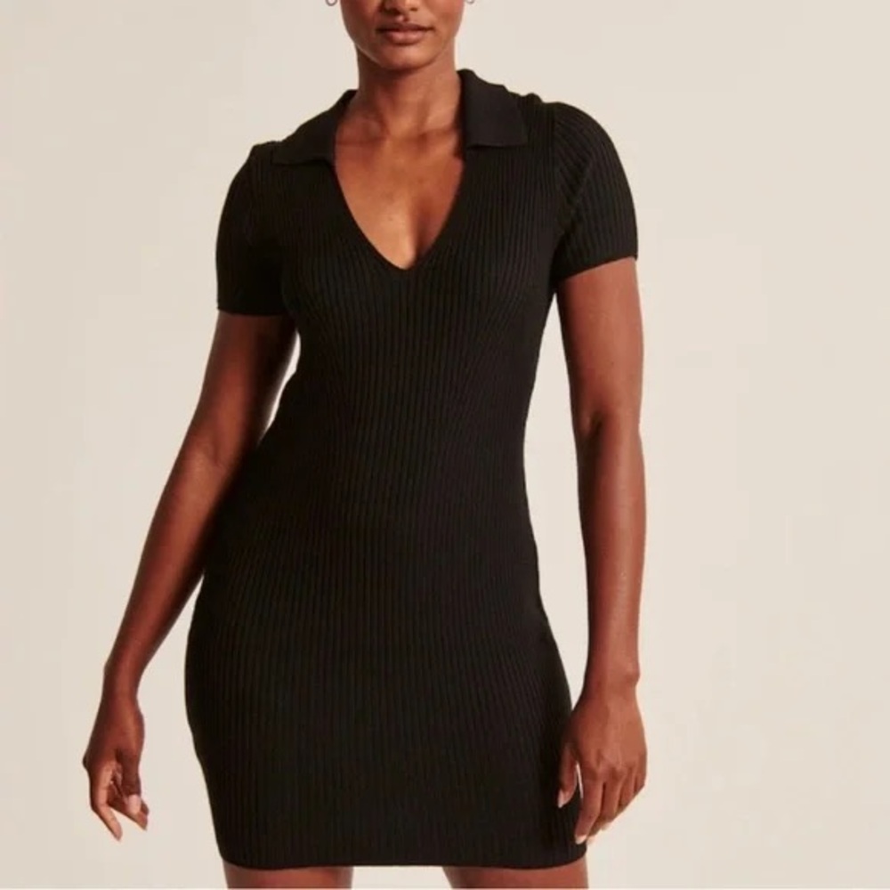Abercrombie and Fitch Black Ribbed Polo Neck Collared Sweater Dress Black